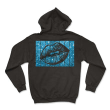 Load image into Gallery viewer, Women's 80s & 90s Motto Kissing Lips Motif Vintage Blue V Neck - Hoodie - Black