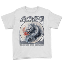 Load image into Gallery viewer, Chines New Year of Dragon Traditional Brush Painting Dragon 2024 CNY - Youth Tee - White