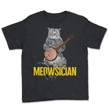 Load image into Gallery viewer, Cowboy Shirt, Meowsician Musical Cowboy Cat Playing Banjo Cute Tee, - Youth Tee - Black