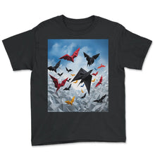 Load image into Gallery viewer, Japanese Art Japanese Woodblock Art Print Origami Crow Flight Freedom - Youth Tee - Black