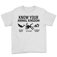 Load image into Gallery viewer, Ocean Shirt, Know Your Animal Kingdom Dolphin Octopus Clownfish Tee, - Youth Tee - White