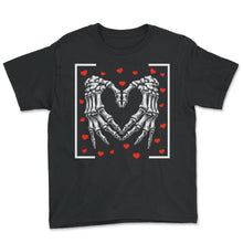 Load image into Gallery viewer, Heart Skeleton Hands Funny Bones Valentines Day T Shirt - Youth Tee - Black