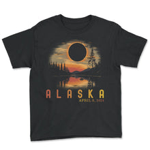 Load image into Gallery viewer, Alaska April 8 2024 Eclipse T Shirt - Youth Tee - Black