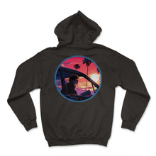 Load image into Gallery viewer, Anime Boy Classic Car Vaporwave Neon Palm Indie Aesthetic T Shirt - Hoodie - Black