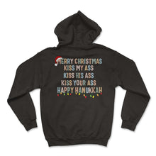 Load image into Gallery viewer, Hanukkah Shirt, Merry Christmas Kiss My Ass Happy Hanukkah Santa Hat - Hoodie - Black
