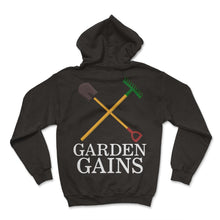 Load image into Gallery viewer, Gym Shirt, Garden Gains Cross Rake And Shovel Funny Tee, Garden Lover - Hoodie - Black