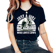 Load image into Gallery viewer, Just A Girl Who Loves Cows Farmer Cow Heifer Highland T Shirt - Unisex T-Shirt - Black