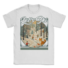 Load image into Gallery viewer, Let’s Ski Woodland Creatures Whimsical Skiing Fox Skier Bear Descent - Unisex T-Shirt - White