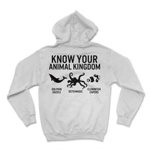 Load image into Gallery viewer, Ocean Shirt, Know Your Animal Kingdom Dolphin Octopus Clownfish Tee, - Hoodie - White