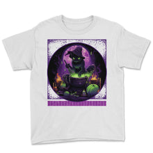 Load image into Gallery viewer, Witch Cat Brewing Potions Halloween Tee - Youth Tee - White