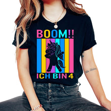 Load image into Gallery viewer, Boom!! Ich bin 4 Geburtstag Mädchen 4 Jahre Tanzendes Lustiges Einhorn - Unisex T-Shirt - Black