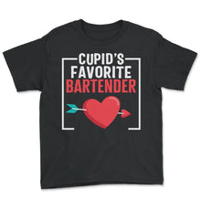 Load image into Gallery viewer, Cupid's Favorite Bartender Valentines Day T Shirt - Youth Tee - Black