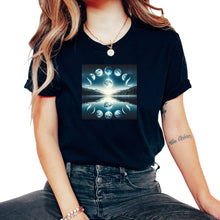 Load image into Gallery viewer, Moon Cycle Reflections Celestial Harmony T Shirt - Unisex T-Shirt - Black