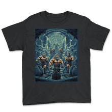 Load image into Gallery viewer, Viking Gym Raid Warriors Treadmills Weights Ancient Modern Clash - Youth Tee - Black