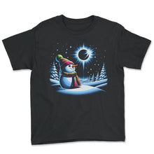 Load image into Gallery viewer, Snowman Winter Solar Eclipse T Shirt - Youth Tee - Black
