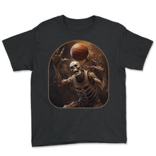 Load image into Gallery viewer, Basketball Skeleton Player Rock On Hoops Halloween Spooky Basketball - Youth Tee - Black