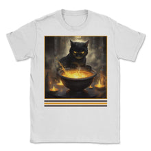 Load image into Gallery viewer, Black Cat & Magic Cauldron Vintage Gothic Halloween Shirt - Unisex T-Shirt - White
