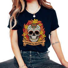 Load image into Gallery viewer, Halloween Shirt, Grateful I'm Not Dead Sugar Skull Autumn Leaves Tee, - Unisex T-Shirt - Black