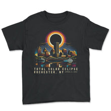 Load image into Gallery viewer, Total Solar Eclipse Rochester New York April 8 2024 Solar Eclipse T - Youth Tee - Black