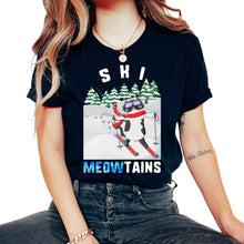 Load image into Gallery viewer, Ski Shirt, Ski Meowtains Cute Cat Skiing Down Snowy Mountain Cute, - Unisex T-Shirt - Black