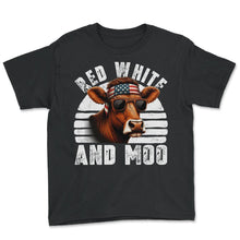 Load image into Gallery viewer, Red White And Moo USA Patriot Cow Heifer Highland T Shirt - Youth Tee - Black