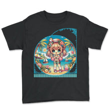Load image into Gallery viewer, Kawaii Anime Girl's Tropical Paradise Island Adventure Tee - Youth Tee - Black