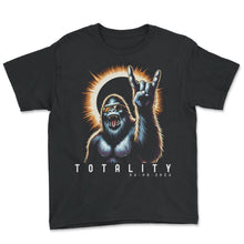 Load image into Gallery viewer, Totality Bigfoot Sasquatch April 8 2024 Solar Eclipse T Shirt - Youth Tee - Black