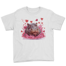 Load image into Gallery viewer, Hippopotamus Heart Teeth Valentine's Day River Romance Plush - Youth Tee - White