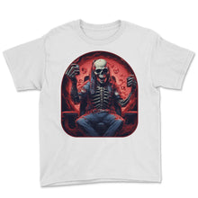 Load image into Gallery viewer, Gamer Skeleton Rock On High Score - Youth Tee - White