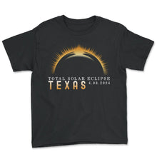 Load image into Gallery viewer, Total Solar Eclipse Texas 4 08 2024 Eclipse T Shirt - Youth Tee - Black