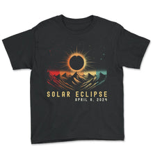 Load image into Gallery viewer, Solar Eclipse April 8 2024 Retro Eclipse T Shirt - Youth Tee - Black