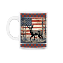 Load image into Gallery viewer, Dual Pattern American Flag Traditional Woodland Camo Divider Deer - 11oz Mug - White