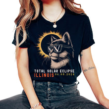 Load image into Gallery viewer, Total Solar Eclipse Illinois 04 08 2024 Cat Eclipse T Shirt - Unisex T-Shirt - Black