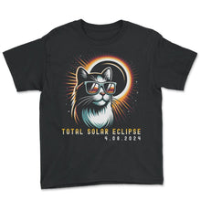 Load image into Gallery viewer, Total Solar Eclipse 4 08 2024 Cat Eclipse T Shirt - Youth Tee - Black