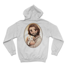 Load image into Gallery viewer, Jesus Snuggling Anime Character T Shirt, Christian Manga Humor, Pop - Hoodie - White