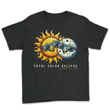 Load image into Gallery viewer, Total Solar Eclipse Funny Sun And Moon April 8 2024 Eclipse T Shirt - Youth Tee - Black
