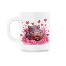Load image into Gallery viewer, Hippopotamus Heart Teeth Valentine's Day River Romance Plush - 11oz Mug - White