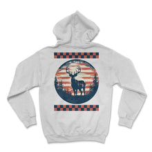 Load image into Gallery viewer, Circular American Flag Arrows Pointing Forest Camo Deer Hunter - Hoodie - White