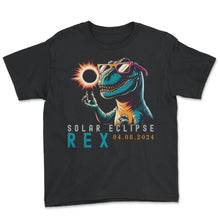 Load image into Gallery viewer, Solar Eclipse Rex 04 02 2024 Eclipse T Shirt - Youth Tee - Black