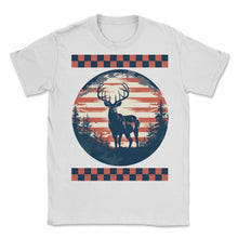 Load image into Gallery viewer, Circular American Flag Arrows Pointing Forest Camo Deer Hunter - Unisex T-Shirt - White