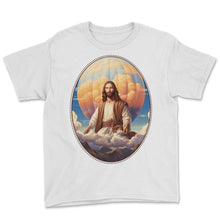 Load image into Gallery viewer, Jesus Snuggling Hot Air Balloon T Shirt, Christian Adventure Humor, - Youth Tee - White