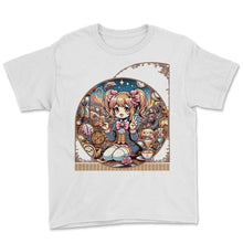 Load image into Gallery viewer, Kawaii Anime Girl's Time Traveling Tea Party Vintage Wonderland Tee - Youth Tee - White