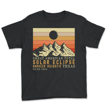 Load image into Gallery viewer, Great American Total Solar Eclipse Harker Heights Texas 04 08 2024 - Youth Tee - Black