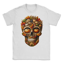 Load image into Gallery viewer, Harvest Bounty Skull Tee Thanksgiving Warmth and Gratitude - Unisex T-Shirt - White