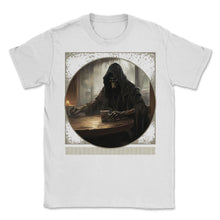 Load image into Gallery viewer, Grim Reaper's Coffee Break Halloween Tee 1 - Unisex T-Shirt - White