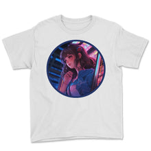 Load image into Gallery viewer, Jukebox Anime Girl Vaporwave Neon Glow Retro Music Indie T Shirt - Youth Tee - White