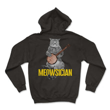 Load image into Gallery viewer, Cowboy Shirt, Meowsician Musical Cowboy Cat Playing Banjo Cute Tee, - Hoodie - Black