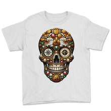 Load image into Gallery viewer, Treasure Trove Skull Tee Nautical Adventure Gasparilla Shirt - Youth Tee - White