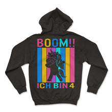 Load image into Gallery viewer, Boom!! Ich bin 4 Geburtstag Mädchen 4 Jahre Tanzendes Lustiges Einhorn - Hoodie - Black