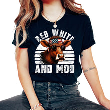 Load image into Gallery viewer, Red White And Moo USA Patriot Cow Heifer Highland T Shirt - Unisex T-Shirt - Black